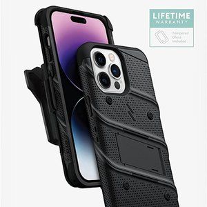 ZIZO Bolt for iPhone 14 Pro Max 6.7" Case with Tempered Glass & Holster - BLACK